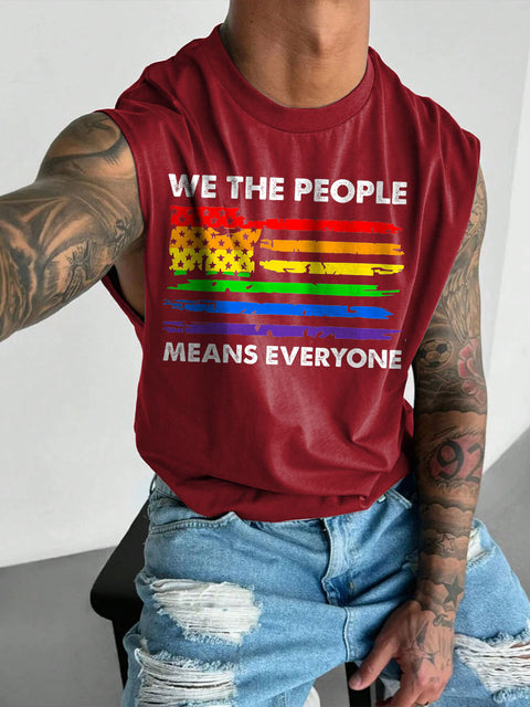 Men's LGBT Rainbow Flag Patriotic We The People Means Everyone Funny Pride Casual Wide Shoulder Vest