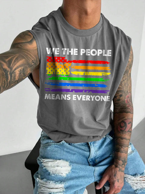 Men's LGBT Rainbow Flag Patriotic We The People Means Everyone Funny Pride Casual Wide Shoulder Vest