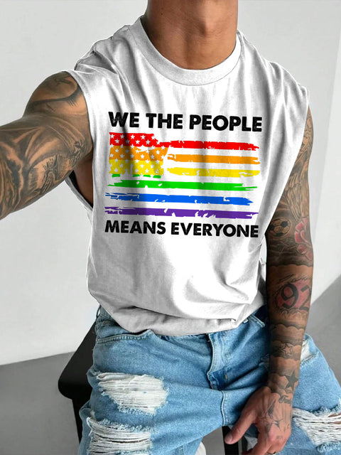 Men's LGBT Rainbow Flag Patriotic We The People Means Everyone Funny Pride Casual Wide Shoulder Vest