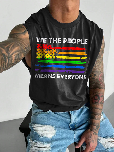 Men's LGBT Rainbow Flag Patriotic We The People Means Everyone Funny Pride Casual Wide Shoulder Vest