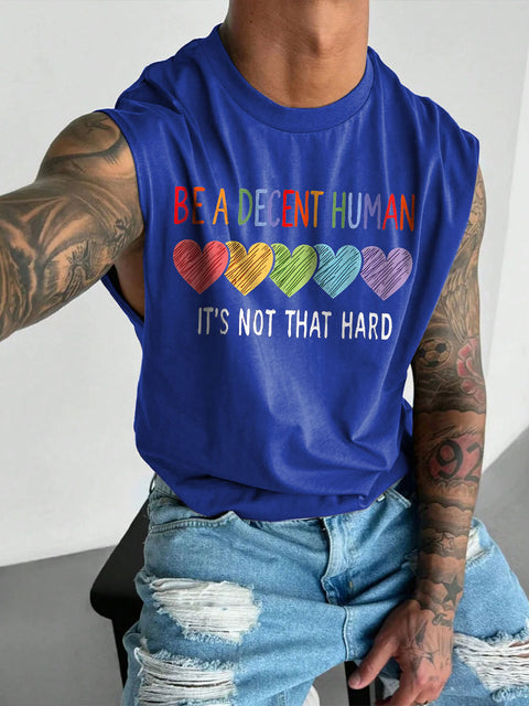 Men's LGBT Heart Retro Be A Decent Human It’s Not That Hard Funny Pride Casual Wide Shoulder Vest