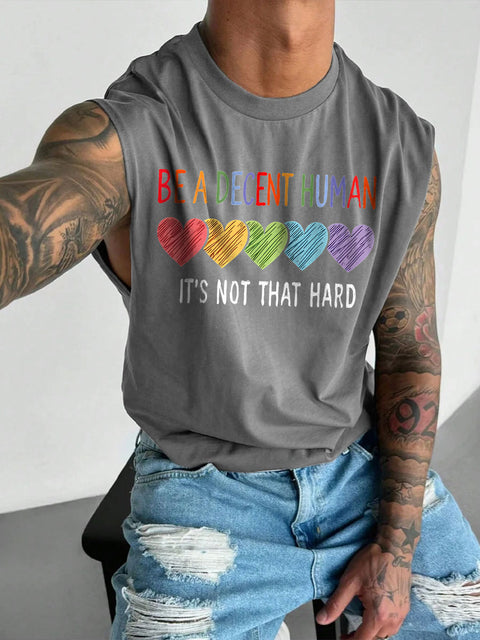 Men's LGBT Heart Retro Be A Decent Human It’s Not That Hard Funny Pride Casual Wide Shoulder Vest