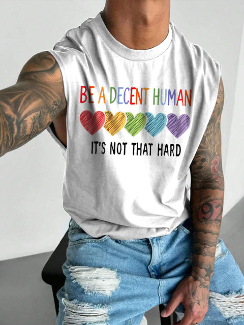 Men's LGBT Heart Retro Be A Decent Human It’s Not That Hard Funny Pride Casual Wide Shoulder Vest