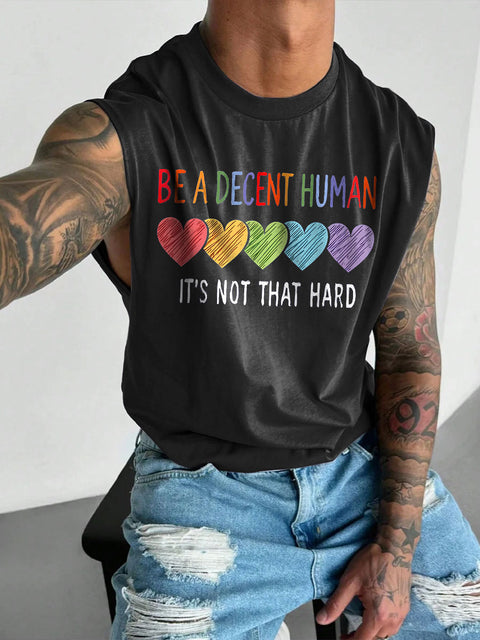 Men's LGBT Heart Retro Be A Decent Human It’s Not That Hard Funny Pride Casual Wide Shoulder Vest