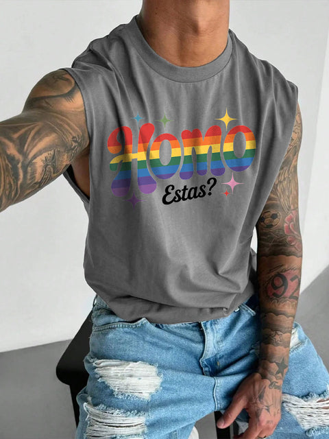 Men's LGBT Homo Estas Spanish Mexican Gay Pride Funny Pride Casual Wide Shoulder Vest