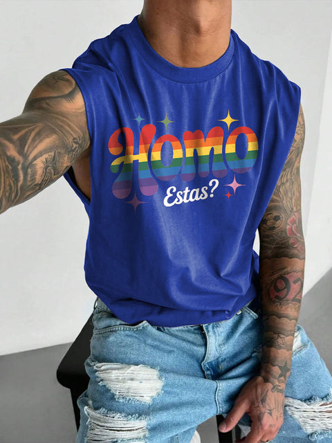 Men's LGBT Homo Estas Spanish Mexican Gay Pride Funny Pride Casual Wide Shoulder Vest