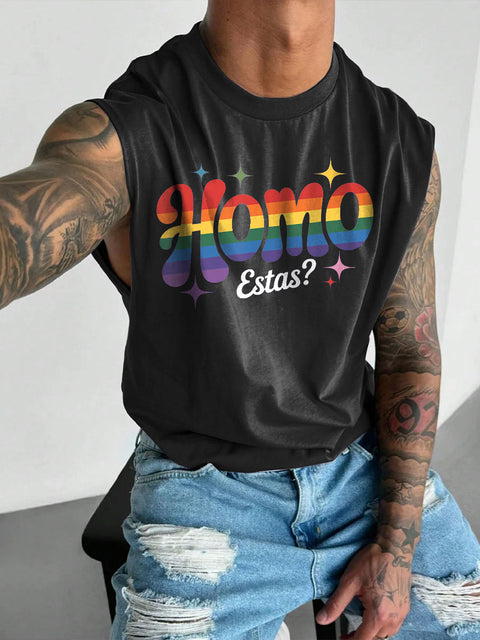 Men's LGBT Homo Estas Spanish Mexican Gay Pride Funny Pride Casual Wide Shoulder Vest