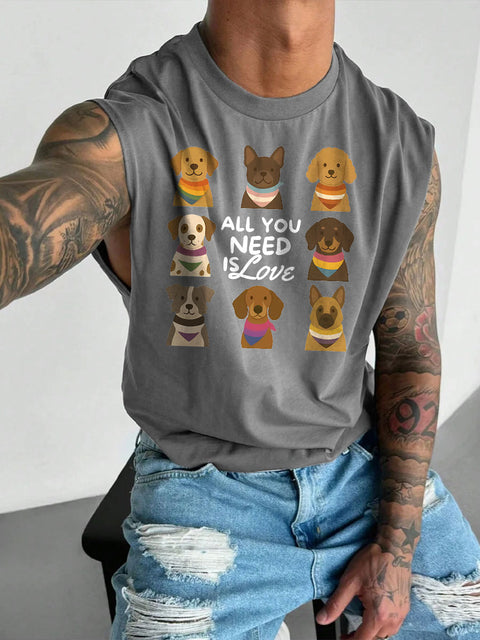 Men's LGBT All You Need Is Love Pride Parade Cute Dog Rainbow Dog Funny Pride Casual Wide Shoulder Vest