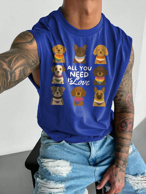 Men's LGBT All You Need Is Love Pride Parade Cute Dog Rainbow Dog Funny Pride Casual Wide Shoulder Vest