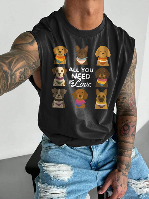 Men's LGBT All You Need Is Love Pride Parade Cute Dog Rainbow Dog Funny Pride Casual Wide Shoulder Vest