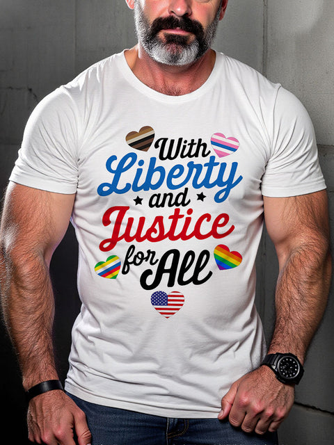 LGBT With Liberty And Justice For All Fundamental Rights Print Casual T-shirt
