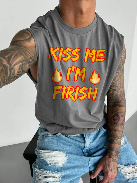 Men's LGBT KIss Me Im Firish Gay Pride Funny Pride Casual Wide Shoulder Vest
