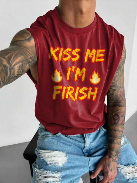 Men's LGBT KIss Me Im Firish Gay Pride Funny Pride Casual Wide Shoulder Vest
