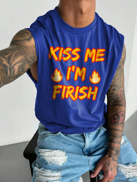 Men's LGBT KIss Me Im Firish Gay Pride Funny Pride Casual Wide Shoulder Vest