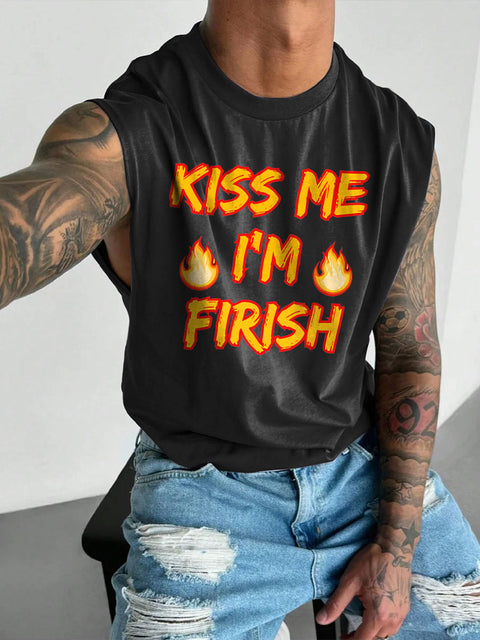 Men's LGBT KIss Me Im Firish Gay Pride Funny Pride Casual Wide Shoulder Vest