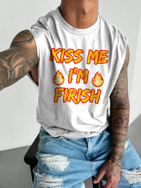 Men's LGBT KIss Me Im Firish Gay Pride Funny Pride Casual Wide Shoulder Vest