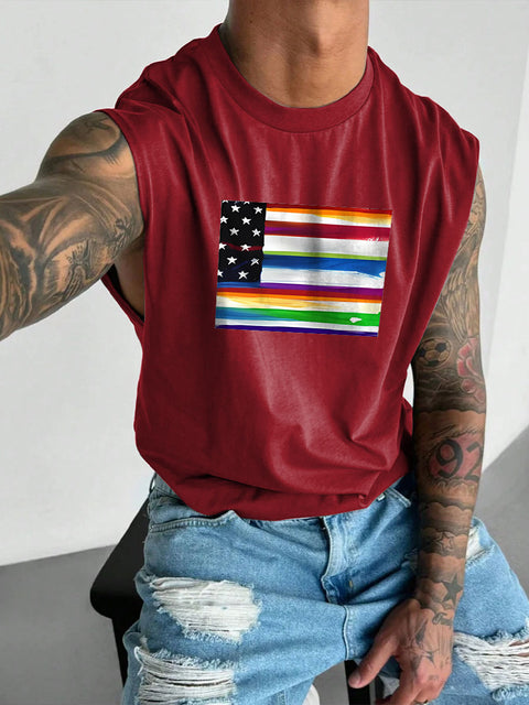Men's LGBT American Pride Flag Subtle Pride Pride Casual Wide Shoulder Vest