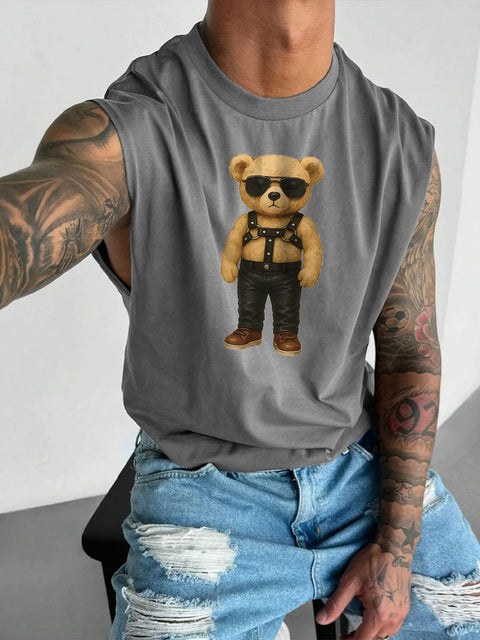 Men's LGBT Gay Bear Pride Leather Pride Gay Daddy Casual Wide Shoulder Vest