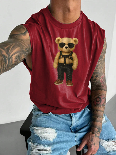 Men's LGBT Gay Bear Pride Leather Pride Gay Daddy Casual Wide Shoulder Vest