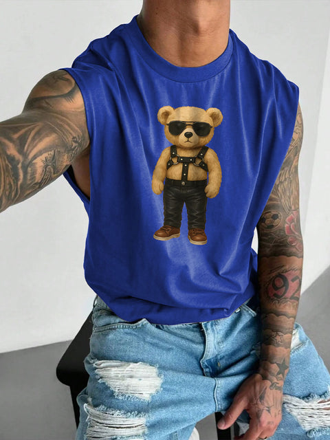 Men's LGBT Gay Bear Pride Leather Pride Gay Daddy Casual Wide Shoulder Vest