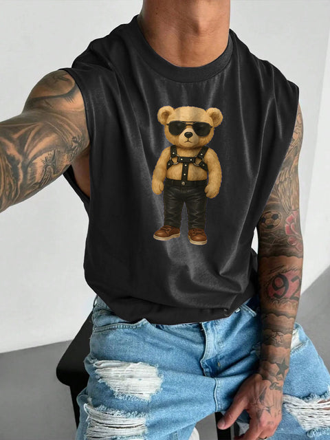 Men's LGBT Gay Bear Pride Leather Pride Gay Daddy Casual Wide Shoulder Vest