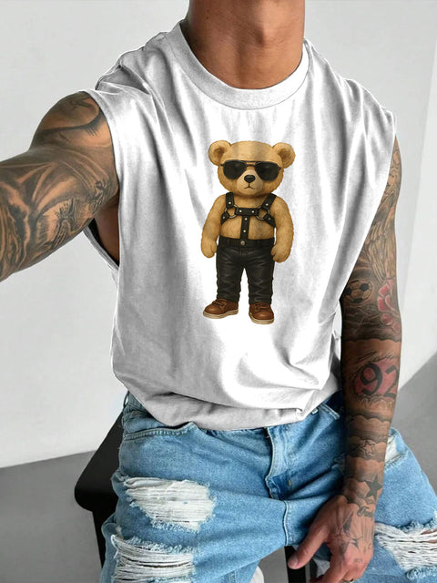Men's LGBT Gay Bear Pride Leather Pride Gay Daddy Casual Wide Shoulder Vest