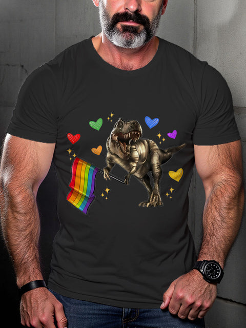 LGBT Rainbow Dinosaur Pride Print Casual T-shirt