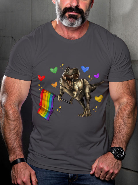 LGBT Rainbow Dinosaur Pride Print Casual T-shirt