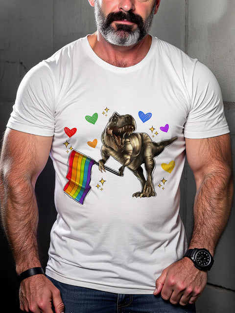 LGBT Rainbow Dinosaur Pride Print Casual T-shirt