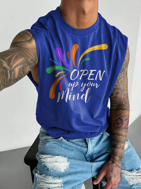 Men's LGBT Open Your Mind Subtle Pride Casual Wide Shoulder Vest