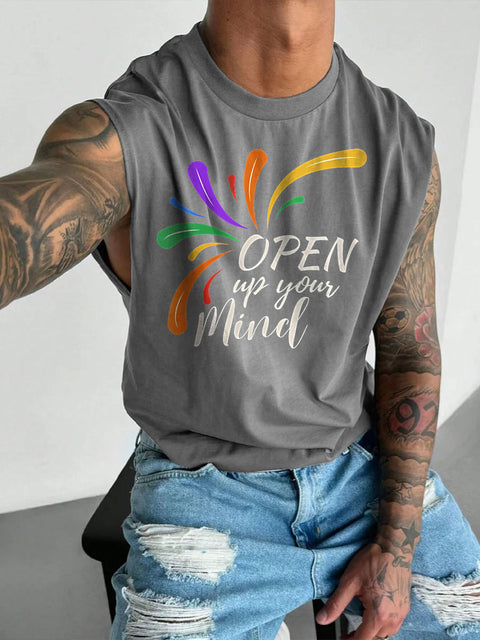 Men's LGBT Open Your Mind Subtle Pride Casual Wide Shoulder Vest