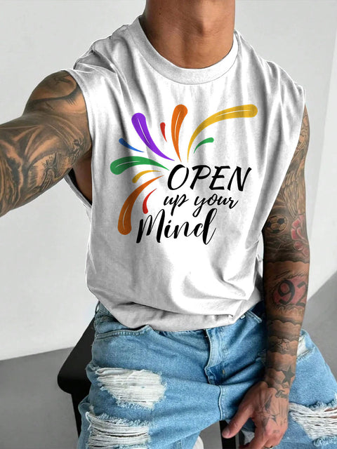 Men's LGBT Open Your Mind Subtle Pride Casual Wide Shoulder Vest