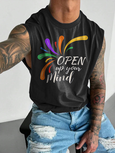 Men's LGBT Open Your Mind Subtle Pride Casual Wide Shoulder Vest
