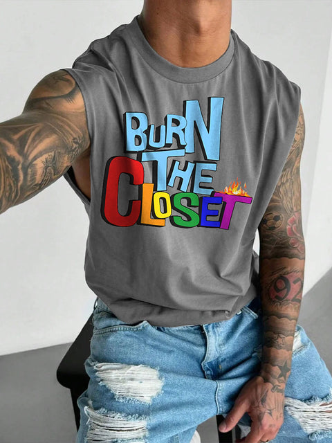 Men's LGBT Burn The Closet Rainbow Casual Wide Shoulder Vest