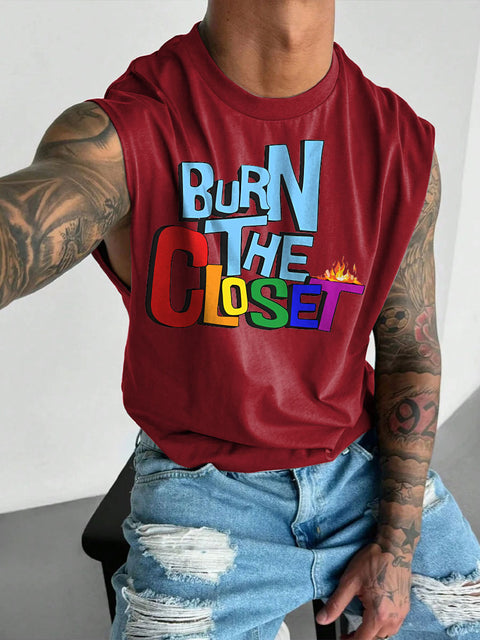 Men's LGBT Burn The Closet Rainbow Casual Wide Shoulder Vest