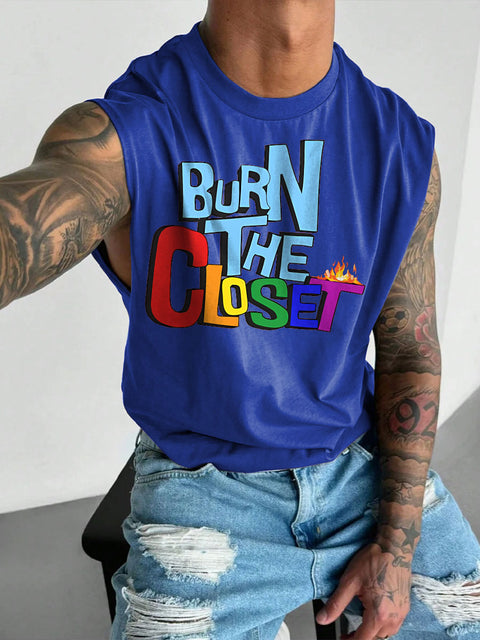 Men's LGBT Burn The Closet Rainbow Casual Wide Shoulder Vest