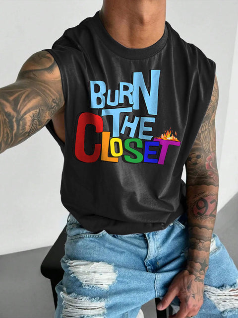 Men's LGBT Burn The Closet Rainbow Casual Wide Shoulder Vest