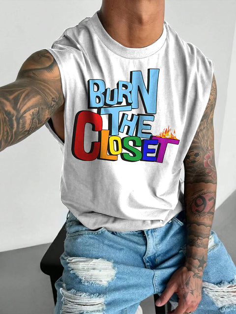 Men's LGBT Burn The Closet Rainbow Casual Wide Shoulder Vest