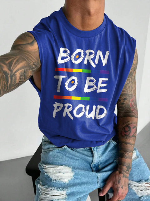 Men's Born To Be Proud Subtle Pride Outfit with LGBT Gay Pride Flag Casual Wide Shoulder Vest