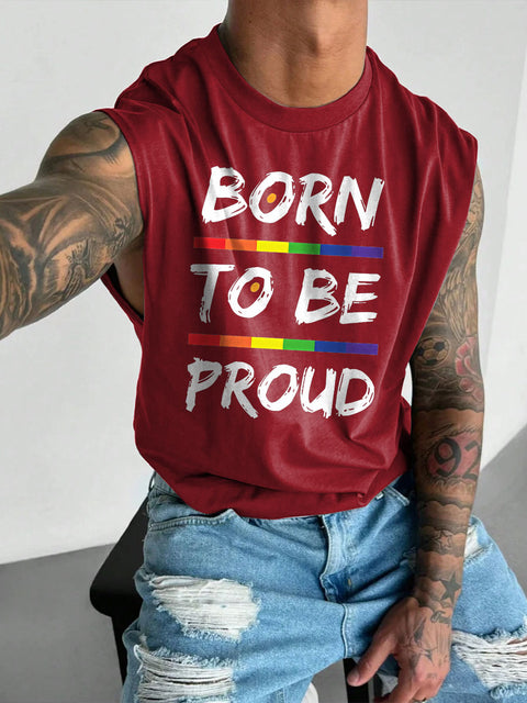 Men's Born To Be Proud Subtle Pride Outfit with LGBT Gay Pride Flag Casual Wide Shoulder Vest