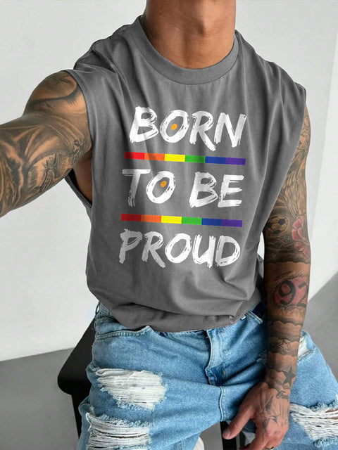 Men's Born To Be Proud Subtle Pride Outfit with LGBT Gay Pride Flag Casual Wide Shoulder Vest