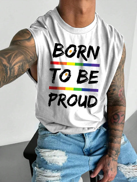 Men's Born To Be Proud Subtle Pride Outfit with LGBT Gay Pride Flag Casual Wide Shoulder Vest