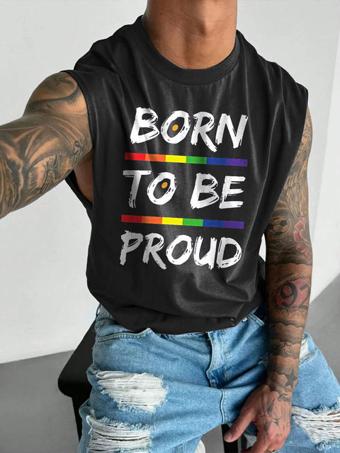 Men's Born To Be Proud Subtle Pride Outfit with LGBT Gay Pride Flag Casual Wide Shoulder Vest
