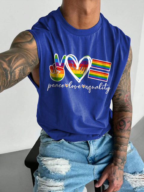 Men's Peace Love Equality LGBT Gay Pride Casual Wide Shoulder Vest