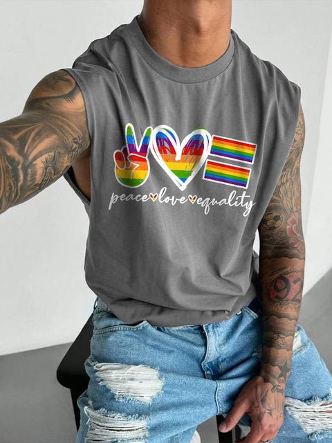Men's Peace Love Equality LGBT Gay Pride Casual Wide Shoulder Vest