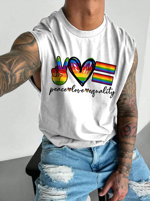 Men's Peace Love Equality LGBT Gay Pride Casual Wide Shoulder Vest