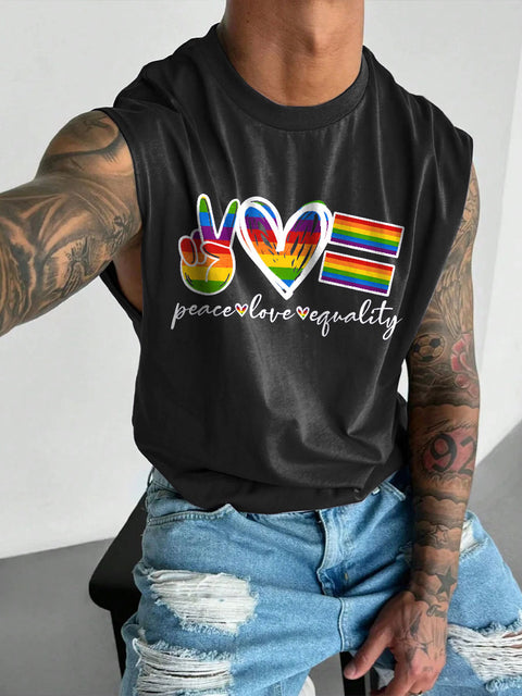 Men's Peace Love Equality LGBT Gay Pride Casual Wide Shoulder Vest