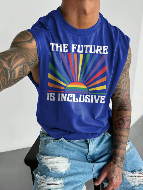 Men's The Future Is Inclusive Rainbow LGBT Gay Pride Casual Wide Shoulder Vest