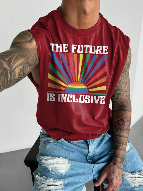 Men's The Future Is Inclusive Rainbow LGBT Gay Pride Casual Wide Shoulder Vest