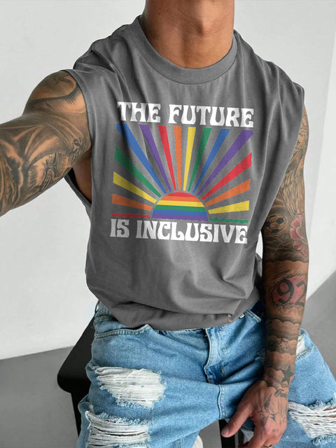 Men's The Future Is Inclusive Rainbow LGBT Gay Pride Casual Wide Shoulder Vest